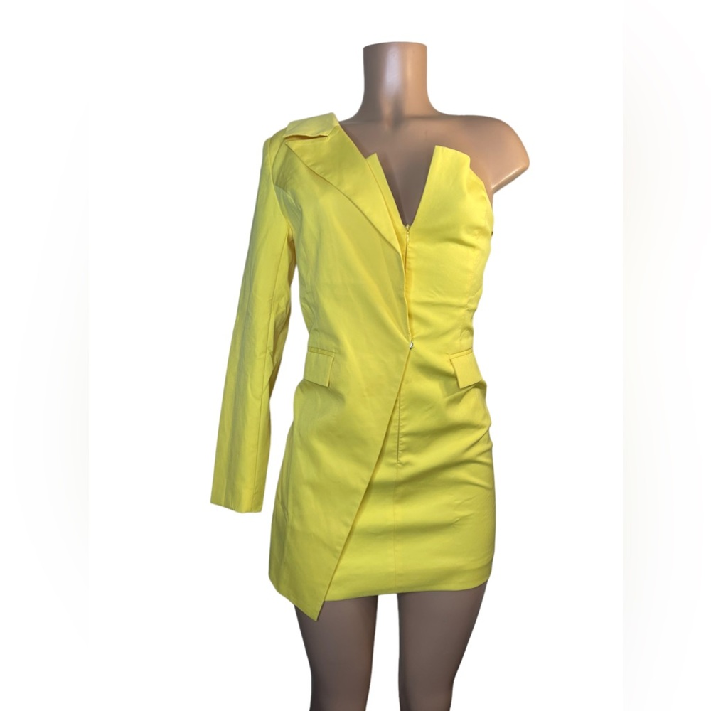 Blazer dress with one shoulder yellow unique piece size small - Picture 1 of 14